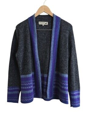 Peruvian Link Alpaca Wool Dark Gray And Deep Purple Open Cardigan. Size Medium